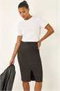 Black Faux Suede Pencil Stretch Skirt, Image 3 of 5