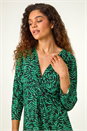 Green Leaf Print V-Neck Twist Front Top, Image 4 of 5