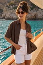 Brown Dusk Textured Button Up Blouse, Image 1 of 5