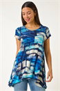 Blue Abstract Print Stretch Tunic Top, Image 4 of 5