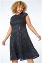 Black Sequin Lace Fit and Flare Dress, Image 1 of 5