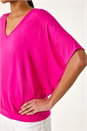 Fuchsia V-Neck Grown On Sleeve Stretch Top, Image 5 of 5