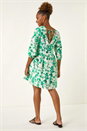 Green Floral Print Smock Dress, Image 3 of 5