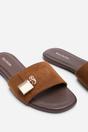 Brown Solana Gold Trim Flat Slide On Sandal, Image 5 of 6