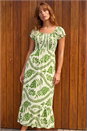 Green Leaf Print Shirred Maxi Dress, Image 1 of 4