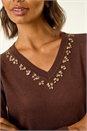 Chocolate V-Neck Sparkly Knit Jumper, Image 5 of 5