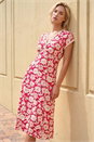 Red Daisy Print Lace Trim Midi Dress, Image 1 of 4