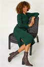 Dark Green Stretch Ribbed Knit Midi Dress, Image 1 of 5