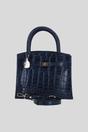 Navy Genuine Leather Structured Handbag with Detachable Crossbody Strap, Image 1 of 4