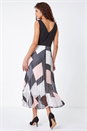 Black Fit and Flare Pleated Chiffon Midi Dress, Image 3 of 5