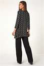 Black Spot Print Lace Trim Stretch Top, Image 3 of 5