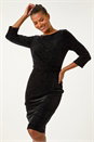 Black Velvet Bodycon Midi Dress, Image 1 of 5