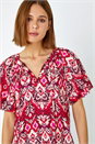 Red Aztec Print Tie Neck Top, Image 1 of 5