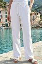 White Petite Wide Leg Linen Blend Trouser, Image 2 of 4