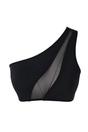 Black WOVCOR Black Mesh Detail One Shoulder Bikini Top, Image 3 of 5