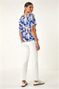 Blue Abstract Print Side Tie Detail Top, Image 3 of 5