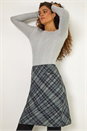 Dark Grey Elastic Waist Check Print Pocket Pencil Skirt, Image 2 of 5