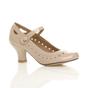 Natural AJVANI Natural Mid Heel Heart Cut Out Mary Jane Court Shoes, Image 1 of 6