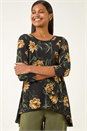 Yellow Floral Print Stretch Tunic Top, Image 4 of 5