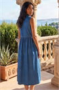 Denim Collared Front Zip Midi Dress, Image 3 of 4