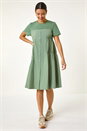 Sage Gathered Cotton Stretch Smock Dress, Image 2 of 5