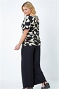 Black Curve Geometric Print V-Neck Blouson Top, Image 3 of 5