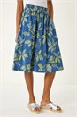 Denim Leaf Print A-Line Skirt, Image 1 of 5