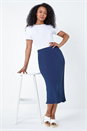 Navy  Petite Plain Bias Cut Midi Skirt, Image 1 of 5