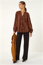 Rust Animal Print Buttoned Pinktuck Top, Image 2 of 5