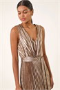 Gold Metallic Pleat Belted Midi Dress, Image 5 of 6