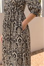 Black Abstract Print V-Neck Midi Dress, Image 4 of 4
