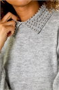 Light Grey Faux Pearl Collar Jumper, Image 5 of 5
