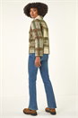 Green Check Print Button Borg Jacket, Image 3 of 5