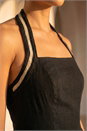 Black Petite Halter Neck Linen Blend Dress, Image 4 of 4