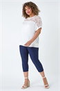 Ivory  Curve Lace Yoke Stretch Bubble Hem Top, Image 2 of 5