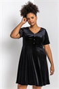 Black Curve Diamante Button Velvet Dress, Image 1 of 4
