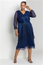 Royal Blue Curve Plisse Chiffon Wrap Midi Dress, Image 3 of 4