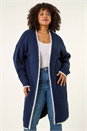 Navy Curve Longline Knit Cardigan, Image 1 of 5