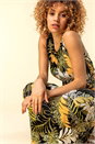 Khaki Tropical Print Belted Maxi Dress, Image 4 of 4