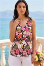Pink Floral Print V-Neck Tie Top, Image 1 of 4