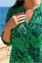 Green Curve Leaf Print Button Stretch Shirt, Image 4 of 4