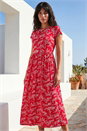 Red Ditsy Gathered Skirt Stretch Midi Dress, Image 2 of 4