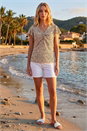 Beige Print Ruched Frill Sleeve Top, Image 2 of 4