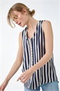 Navy Stripe Print Button Detail Vest Top, Image 1 of 7