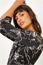 Black Linear Floral Print Hanky Hem Top , Image 5 of 5