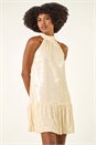 Cream  Sequin Bow Back Dress, Image 3 of 6