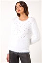 Ivory  Sparkly Fluffy Knit Jumper, Image 4 of 5