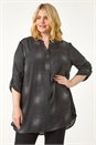 Black Curve Abstract Print V-Neck Button Top, Image 4 of 5