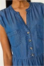 Denim Button Detail Gathered Dress, Image 5 of 5