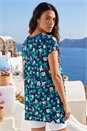 Teal Floral Puff Print Hanky Hem Tunic Top, Image 2 of 4